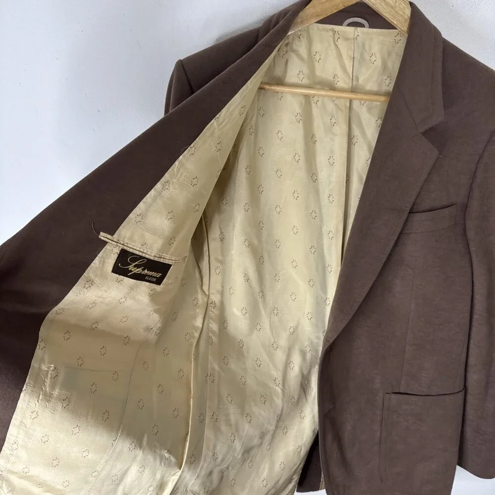 Vintage Henley‎ Men 40 Blazer Supreme Suede Faux 70s Brown Sports Coat